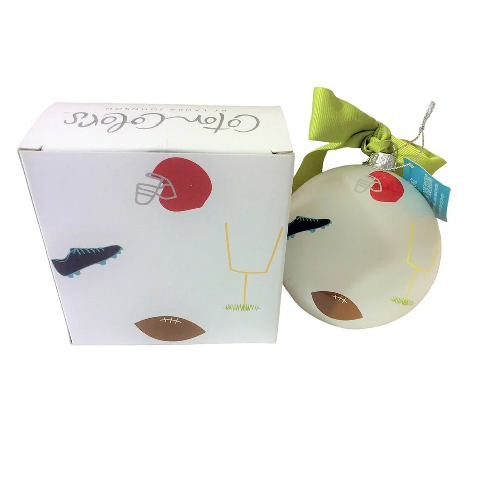 NIB Coton Colors Football Born To Score Striped Glass Ornament